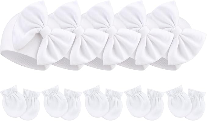 BQUBO Newborn Baby Girls Hats Mittens Set Hospital Hat Beanie Infant Bow Hats by DRESHOW