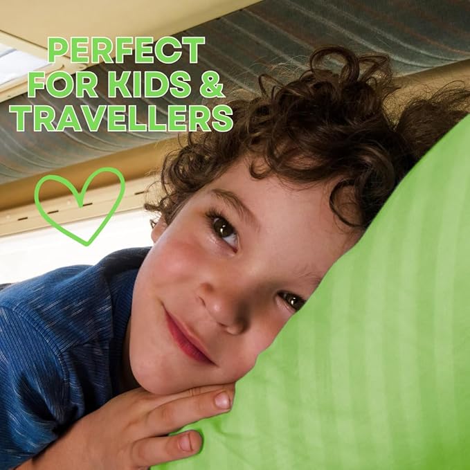kinder Fluff Kids Pillow (2Pack) 16x24in - Youth Pillows for Kids Age 7+, 100% Cotton Sateen Stripes 300T, Down Alternative Fill, Machine Washable - Children & Travel Cushion - Green - L