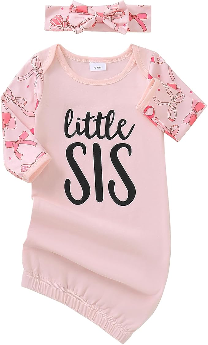 AMAWMW Newborn Baby Girl Little Sister Sleeper Gown Stripe Long Sleeve by AMAWMW