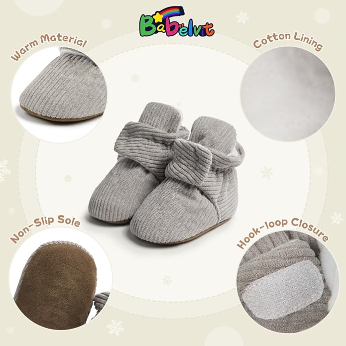 Babelvit Newborn Baby Boy Girl Soft Fleece Booties Stay On Infant Slippers - Image 5