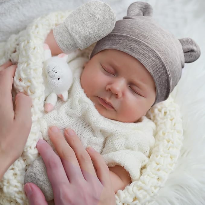 Newborn Baby Hat and Mittens Set Bear Ears Toddler Infant Beanie Caps Newborn - Image 7