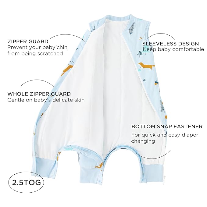 Duomiaomiao 2.5 TOG Toddler Sleep Sack 3-4T 100% Cotton Winter Side Open Zipper Baby Sleep Sack with Feet, Warm Toddler Wearable Blanket