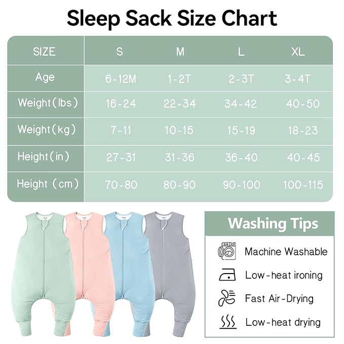 Rayon Made From Bamboo Sleep Sack 6-12 Months 0.5 Tog Ultra Soft Summer Toddler Sleep Sack with Feet 2-Way Zipper Lightweight Baby Sleeping Bag with Legs Thin Baby Wearable Blanket-Green