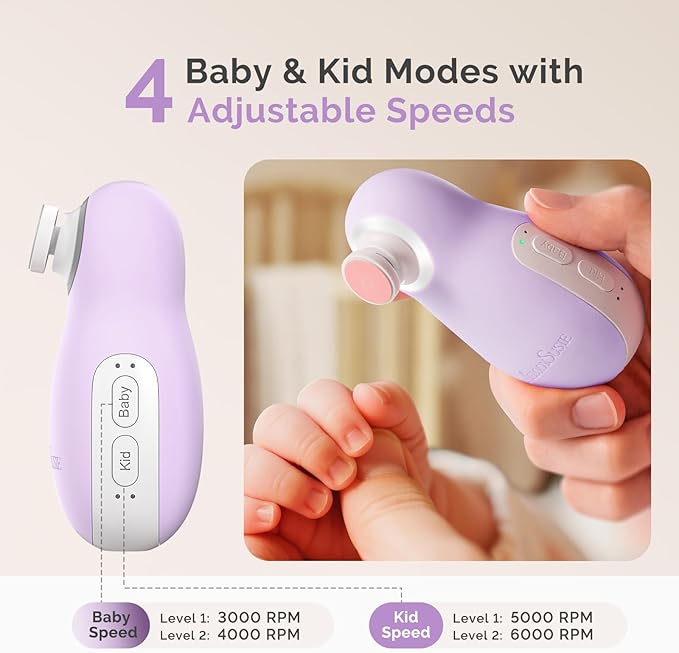MelodySusie Baby Nail Trimmer Electric, Magnetic Rechargeable Baby Nail File with Night Light, PC20F Baby Nail Clippers Set with 6 Gentle Pads for Newborns, Infants & Toddlers, Purple