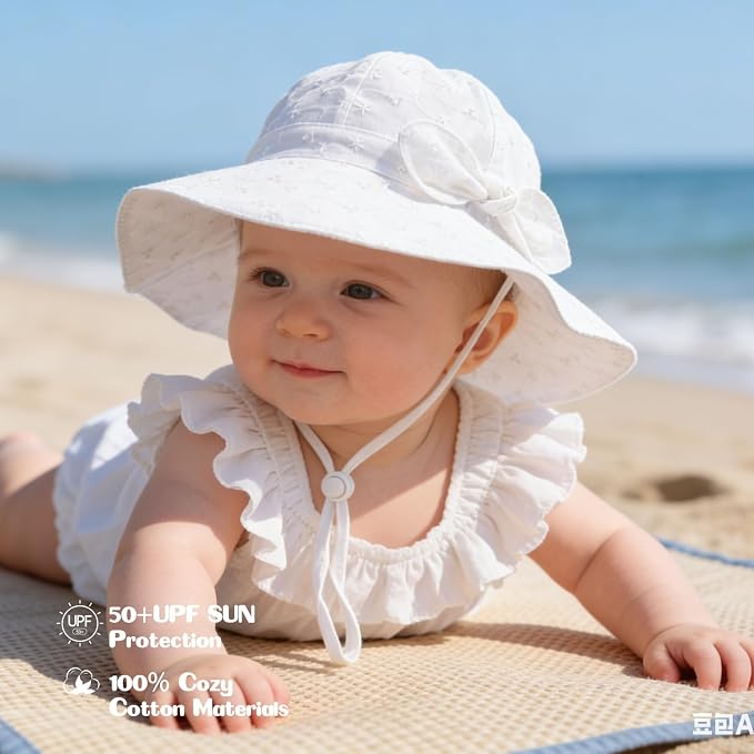 Baby Girl Sun Hat with UPF 50+ Outdoor Adjustable Beach Hat with Wide Brim - Image 4
