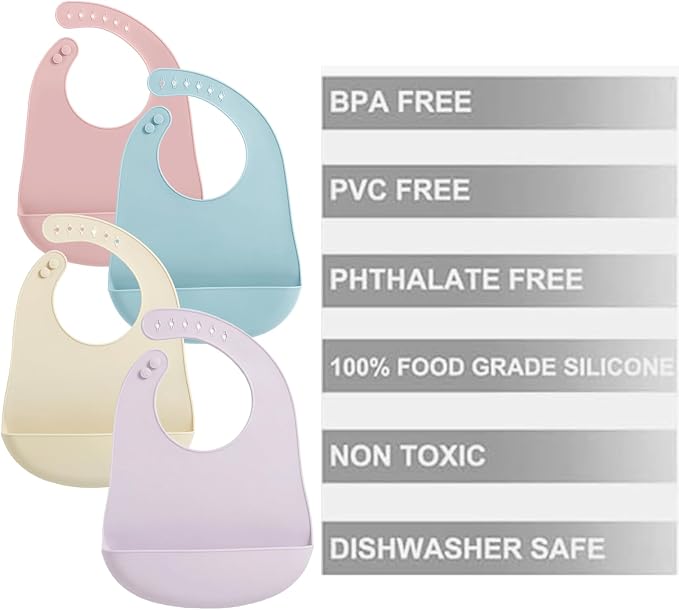 PandaEar Silicone Baby Bibs, 4 Pack Waterproof Feeding Bibs - Image 3