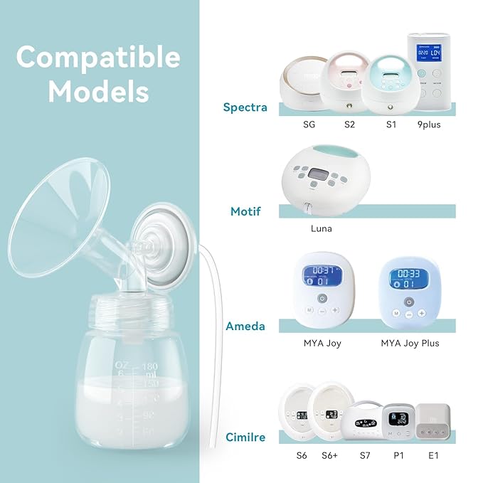 Breast Milk Collection and Storage Bottles, 6oz/180ml, Compatible with Spectra S1 S2 9 Plus, Motif Luna, and Most Wide-Mouth Flanges, Work with Spectra Bottles for Pumping, 4 Pack