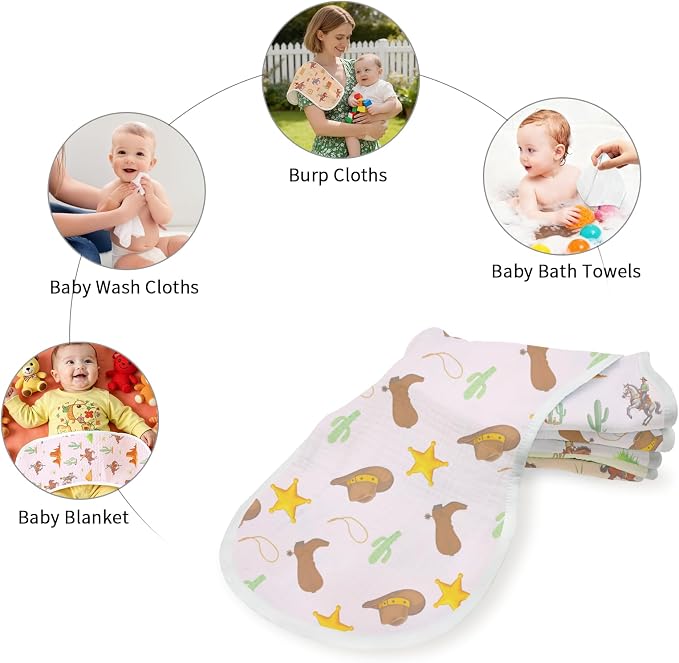 6 Pack Western Burp Cloths Baby Boys Girls - Image 6