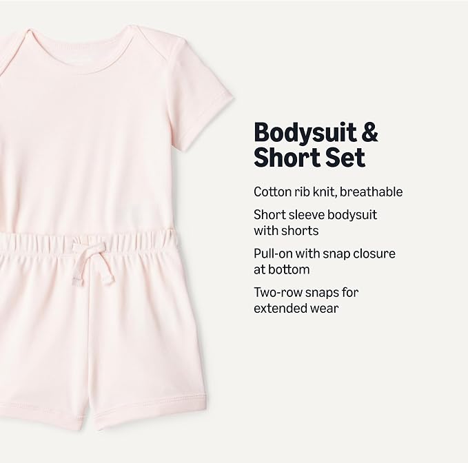 Amazon Essentials Unisex Toddlers' Short Sleeve 100% Cotton Bodysuit and Short - Image 2