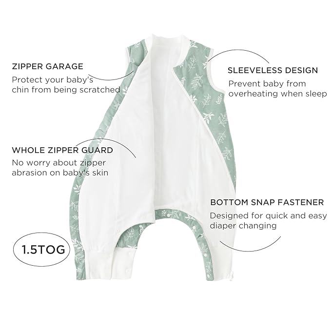Duomiaomiao 1.5 TOG Toddler Sleep Sack 6-12 Months 100% Cotton Four Season Side Open Zipper Baby Sleep Sack with Feet, Breathable Toddler Wearable Blanket