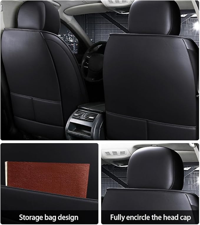 Leather Car Seat Covers for Volkswagen Atlas 2019-2023 Waterproof, Breathable, Non-Slip Napa Leather Car Seat Covers, Comfortable, Durable and Easy to Install(5PCS Comfort，Classic+Black
