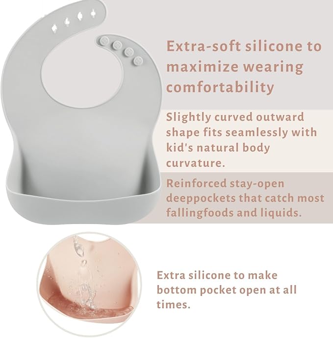 PandaEar Set of 3 Silicone Baby Bibs, Waterproof Soft Adjustable Bibs - Image 4