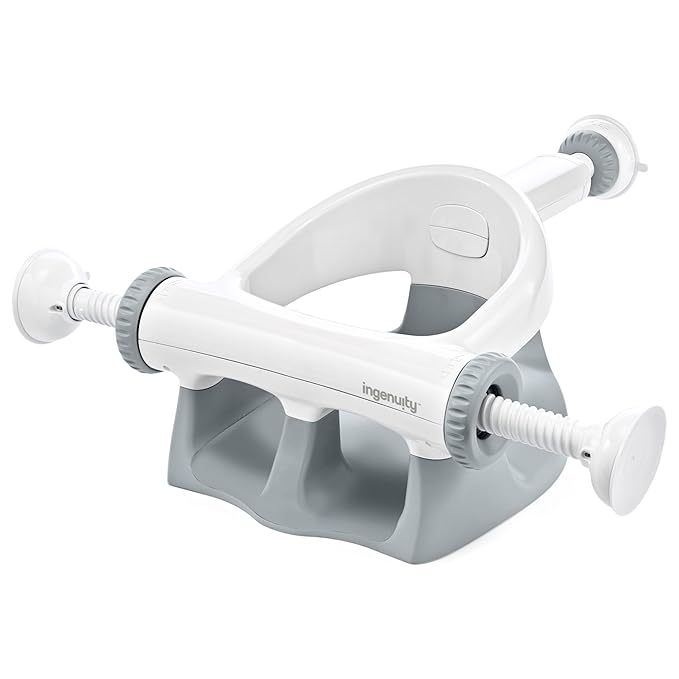 Ingenuity My Bath Seat for Sit-Up Baby Bathing, Sure & Secure Suction Cups, ASTM Safety Tested & Approved, Backrest for Assisted Sitting, Easy Setup & Storage, Gray