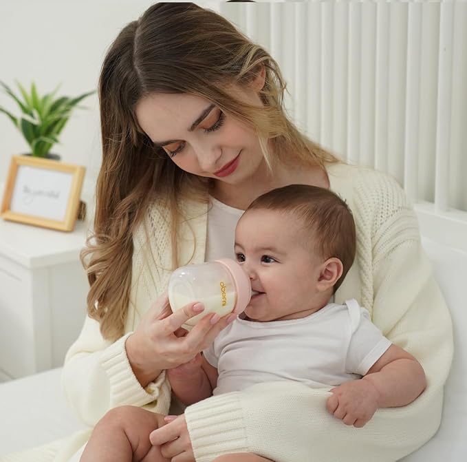 PP Baby Bottles, Anti Colic Breastfeeding Bottles with Natural Response Nipples, Wide Neck Slow Flow Baby Bottle for Babies, Newborn,0-6 Months, BPA Free-Off-Centered Nipple (5 Ounce, Blue, PP)