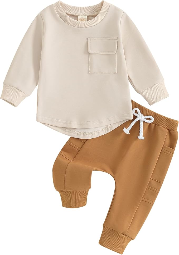 Kuriozud Toddler Baby Boy Fall Winter Clothes Long Sleeve Crewneck Pullover Sweatshirt Jogger Pants Set 2 Piece Outfit