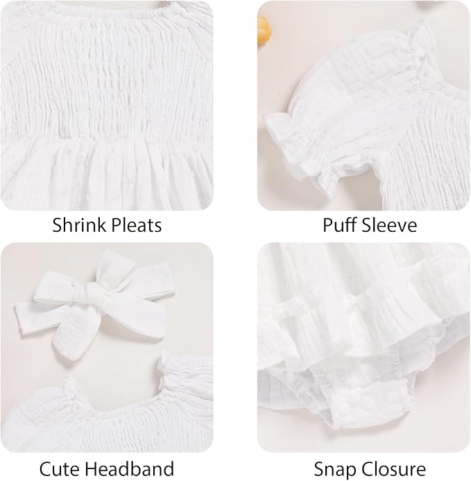GRNSHTS Baby Girl Romper Dress, Puff Sleeve Smocked Outfit - Image 5