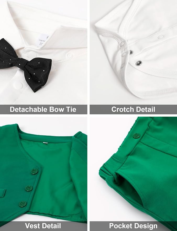 A&J DESIGN Baby Boy Suits Clothes Infant Toddler Formal Gentleman Outfits, Dress Shirt + Vest + Bow Tie + Pants Wedding Set