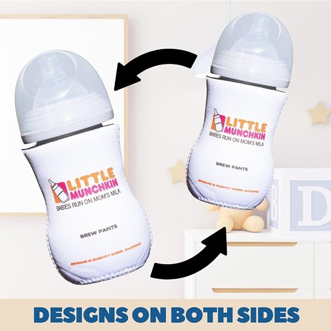 Coffee Themed Coozies for Baby Bottles - Funny Gift for New Parents & Baby Showers - (2 Premium Designed Neoprene Coozies + BPA/Lead/Phthalate Free Bottle Included)