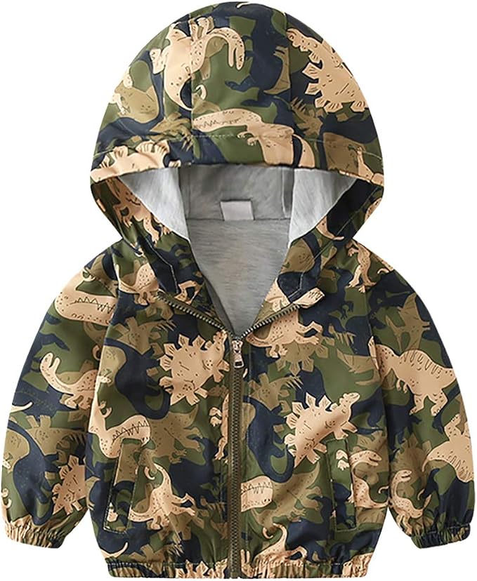 FYMNSI Toddler Baby Boys Girls Hooded Jacket Windbreaker Lightweight Dinosaur by FYMNSI