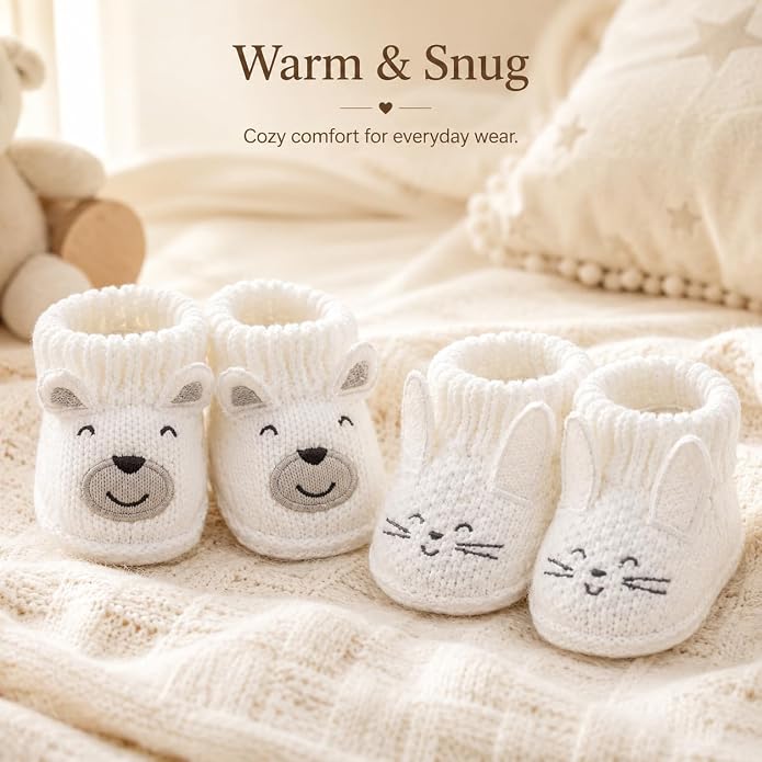2 Pairs Baby Booties Newborn First Walkers Cozy Shoes Warm Knit Soft Booties - Image 7