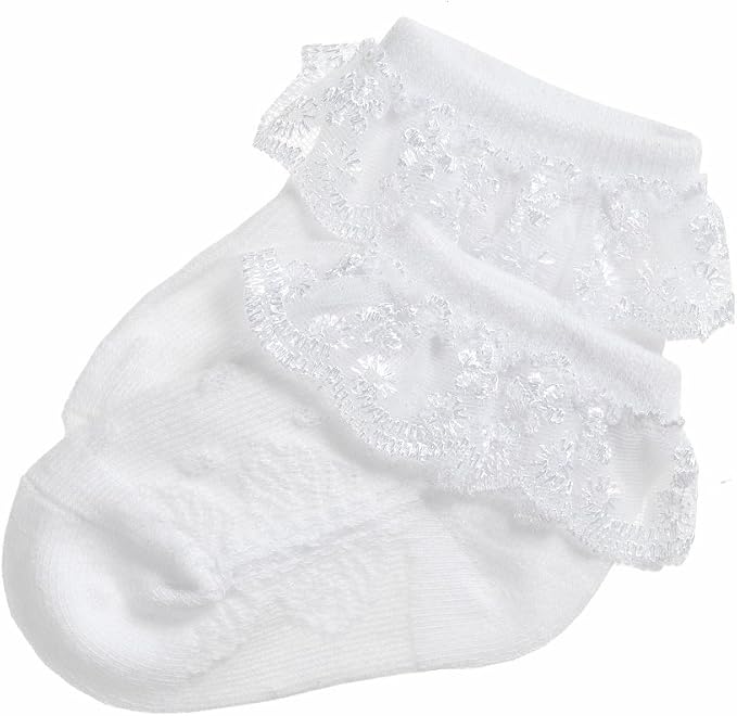 EPEIUS Baby Girl Ruffle Socks, Eyelet Frilly Lace Socks - Image 4