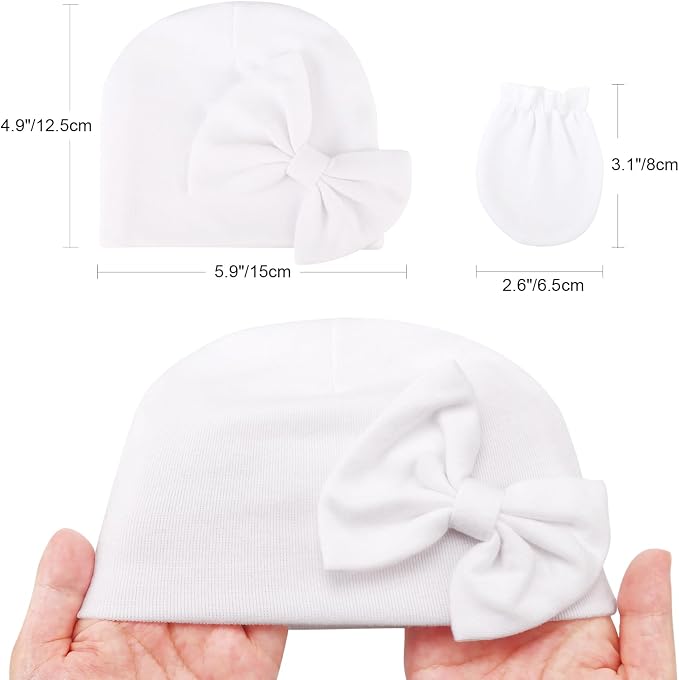 Newborn Baby Hats and Mittens Set Infant Bow Beanie Cap Toddler Gloves Newborn - Image 6