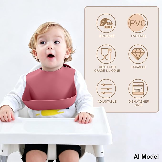Set of 3 Silicone Bibs for Babies Toddler, Soft Adjustable Bibs for Baby Girl - Image 8