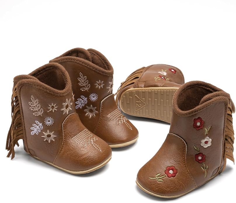 Meckior Baby Girls Cowboy Tassel Boots Side Zipper Moccasins Soft Bottom - Image 4