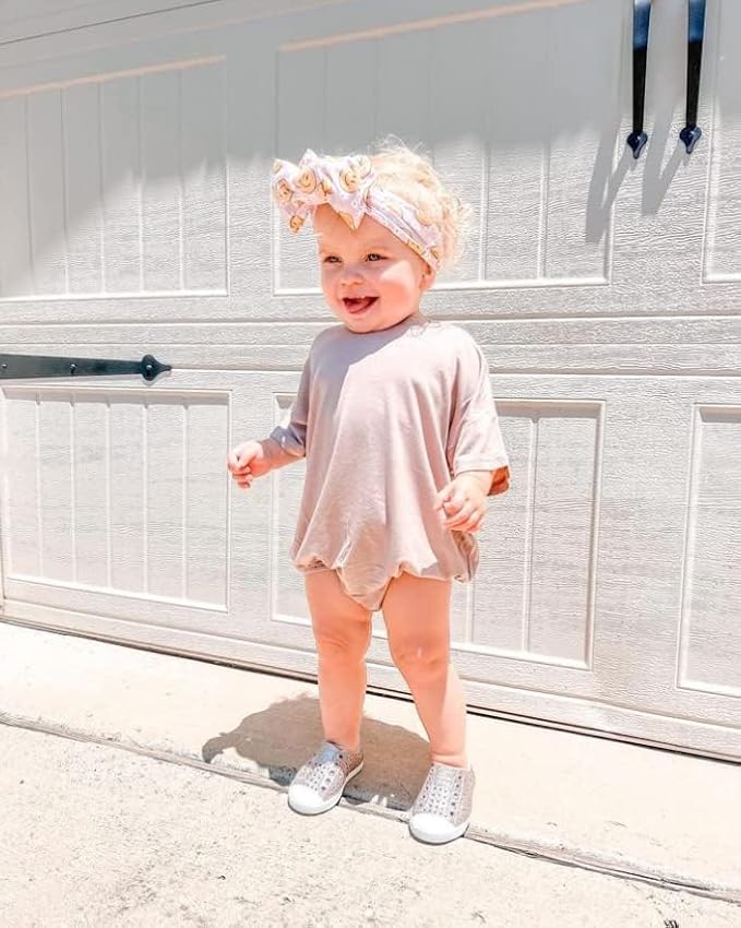 Baby Boy Girl Bubble Romper Infant Plain Oversize T-shirt Bodysuit - Image 4