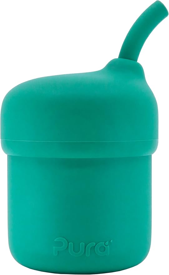 Pura my-my Silicone Straw Cup| Spill Proof, Reusable, Food Grade Silicone, Plastic-Free | For Kids, Toddlers, Babies & Infants - 2 Pack Mint & Slate