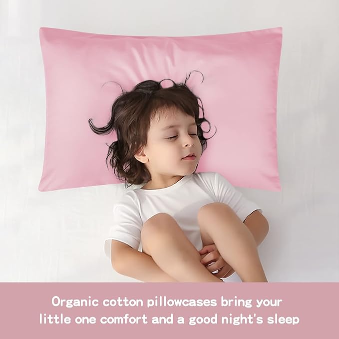 Soft Organic Cotton Toddler Pillowcases 14 X 20 Inches, Fit 13 X 18, 14 X 19 Pillows, Smooth Pearl Cotton Baby Pillowcases with Envelope Closure, Pink and Dark Grey, Set of 2