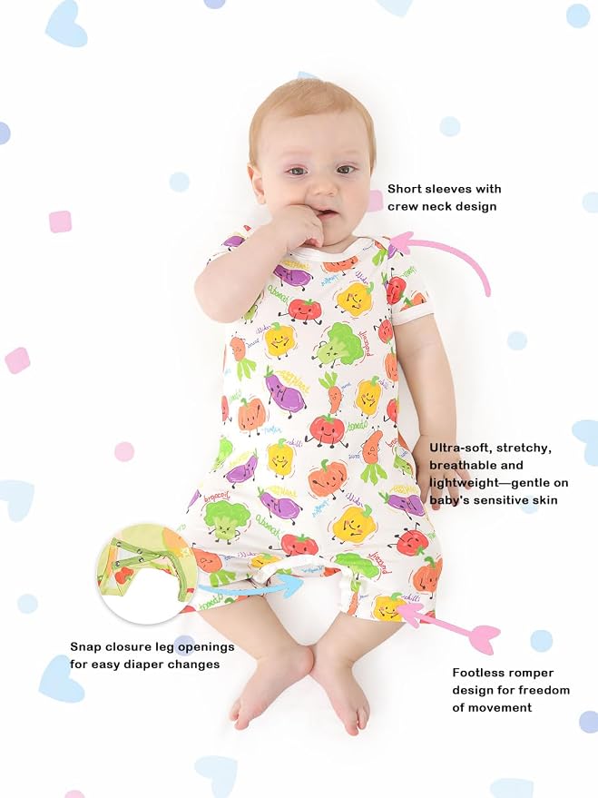 GUISBY Baby Rayon Romper Pajamas, 0-24M | Silky Soft Feel，Snap Closure，Footless - Image 2