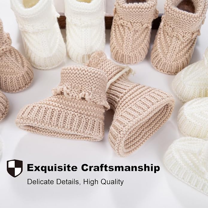 2 Pairs Baby Booties Newborn Baby Hand Crochet Knit Boots Infant Soft Cozy Warm - Image 5