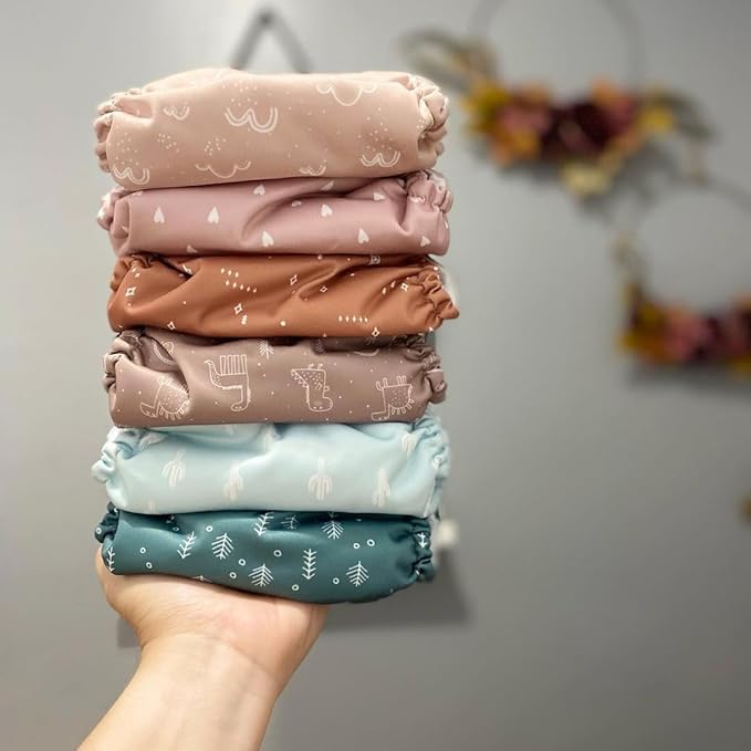 Mama Koala 3.0 Pocket Cloth Diapers for Babies with Suede Cloth Lining, 6 Pack with 6 4-Layer Natural Diaper Inserts - Reusable and Washable Pocket Diapers (Simply Neutral)