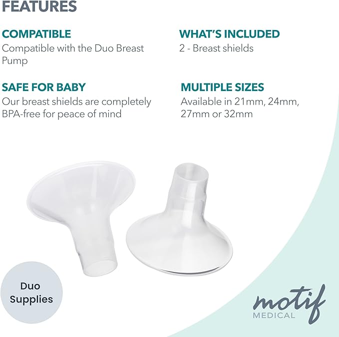 Motif Medical Duo Breast Pump Flange – Comfortable Breast Pump Flanges for Better Milk Flow & Pumping Ease - Ideal Breast Pump Flange Insert for Breastfeeding Moms (2 Shields, 27mm)