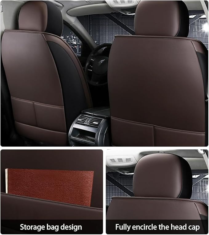 Leather Car Seat Covers for Volkswagen Atlas 2019-2023 Waterproof,Breathable and Non-Slip Napa Leather Car Interior Seat Covers,Comfortable and Durable,Easy to Install(5PCS Comfort,Coffee)