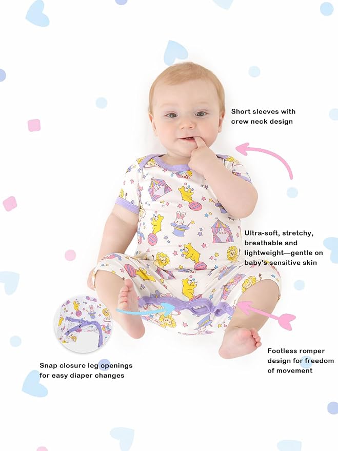 GUISBY Baby Rayon Romper Pajamas, 0-24M | Silky Soft Feel，Snap Closure，Footless - Image 3