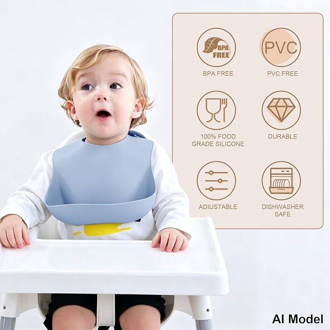 Set of 3 Silicone Bibs for Babies Toddler, Soft Adjustable Bibs for Baby Girl - Image 8