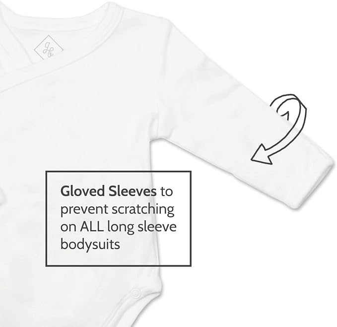 Baby Side Snap Kimono Bodysuit Set, Mitten Cuffs, 100% Cotton, Boy Girl - Image 2