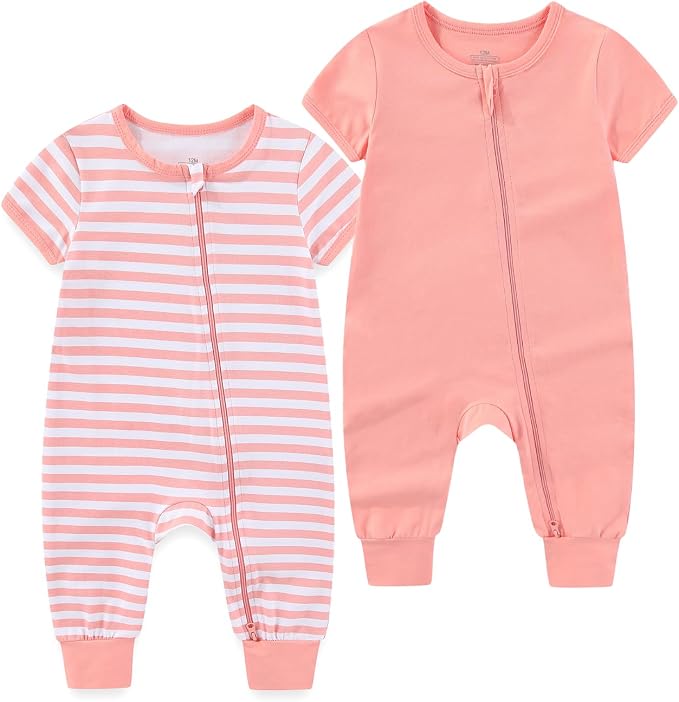 BIGBIGKISS Baby Boy Girl 2 Pack Romper Short Sleeve 2 Way Zipper Jumpsuits by BIGBIGKISS