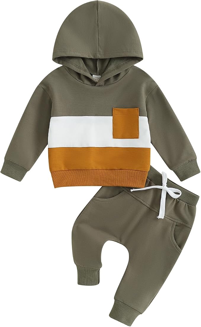 Infant Baby Boy Fall Winter Clothes Outfit Hooded Long Sweatshirt Pant Set by LIOMENGZI