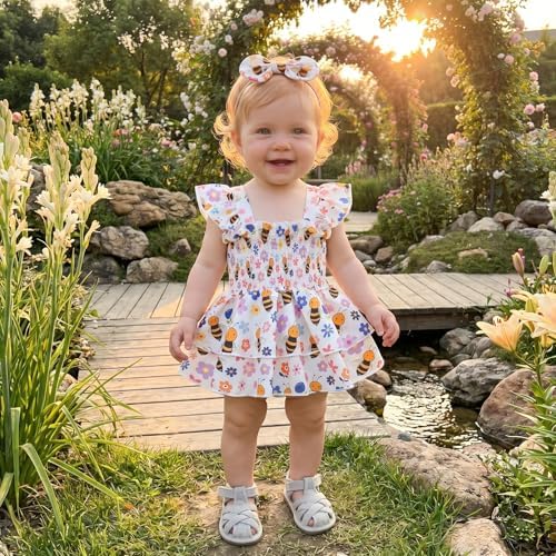 Newborn Baby Girls Summer Clothes Ruffle Sleeveless Pleated Smocked Bubble - Image 2