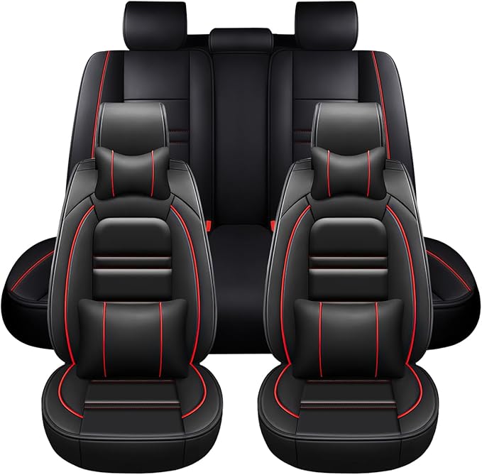 Car Seat Covers for Buick Encore 2013-2022 | 5-Seats Seat Covers, Waterproof Seat Protectors, Automotive Seat Covers (Full Set with Pillow,Black&Red Line)