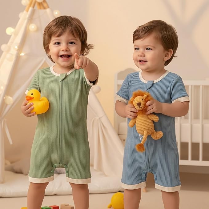 Bafeicao Unisex Baby Boy Girl 2/3 Pack Rompers Short Sleeve | 2 Way Zipper - Image 2