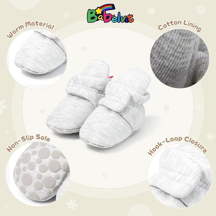Babelvit Newborn Baby Boy Girl Soft Fleece Booties Stay On Infant Slippers - Image 5