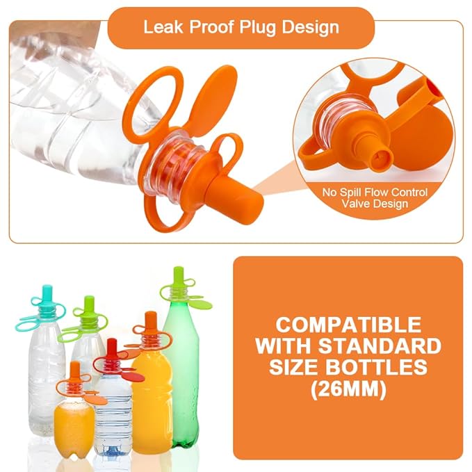 Morlike Living Water Bottle Spout Adapter, Silicone Baby Water Bottle Adapter for Toddlers, Protects Kids Mouth - No Spill & BPA Free (Mix - 4 Pack)