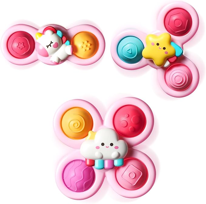 ALASOU 3PCS Pop Suction Cup Spinner Toys for 1 Year Old Boy Girl|Novelty Spinning Tops Toddler Toys Age 1-2|Sensory Baby Bath Toy for Toddlers 1-3|12 18 Months Boy Birthday Gift for Infant