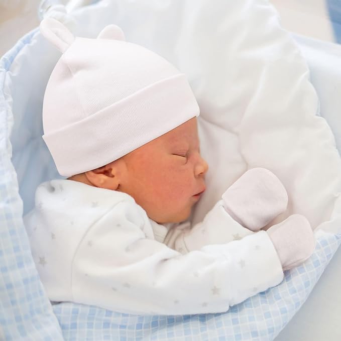 BQUBO Newborn Baby Hats Mittens Set Hospital Hat Beanie Infant Caps Baby Gloves - Image 2