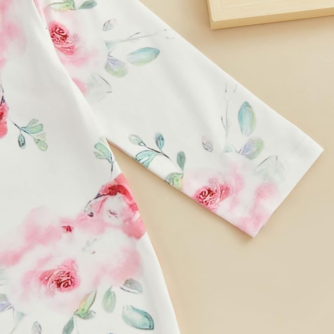 Newborn Baby Girl Floral Sleep Gown Headband Sleepwear Outfit - Image 5