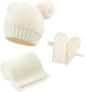 Duoyeree Baby Winter Hat Scarf Glove Beanie Set Girls Boys Pom Pom Knitted Beanie Mitten Scarves for Toddler 0-3T